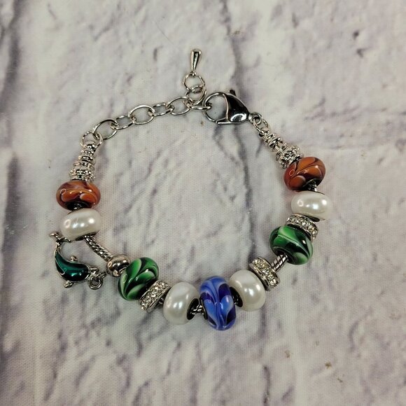 Bella Perlina Jewelry 2 Charm Bracelets With Glass Beads  Adjustable Silver Tone - Picture 3 of 8